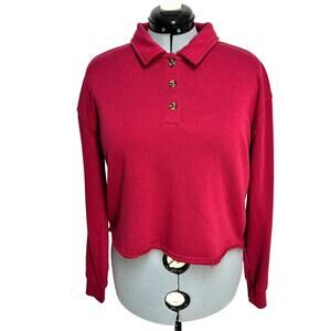 Reliance Cropped Long Sleeve Polo Shirt Raw Hem East Coast Prep Top Sz: M